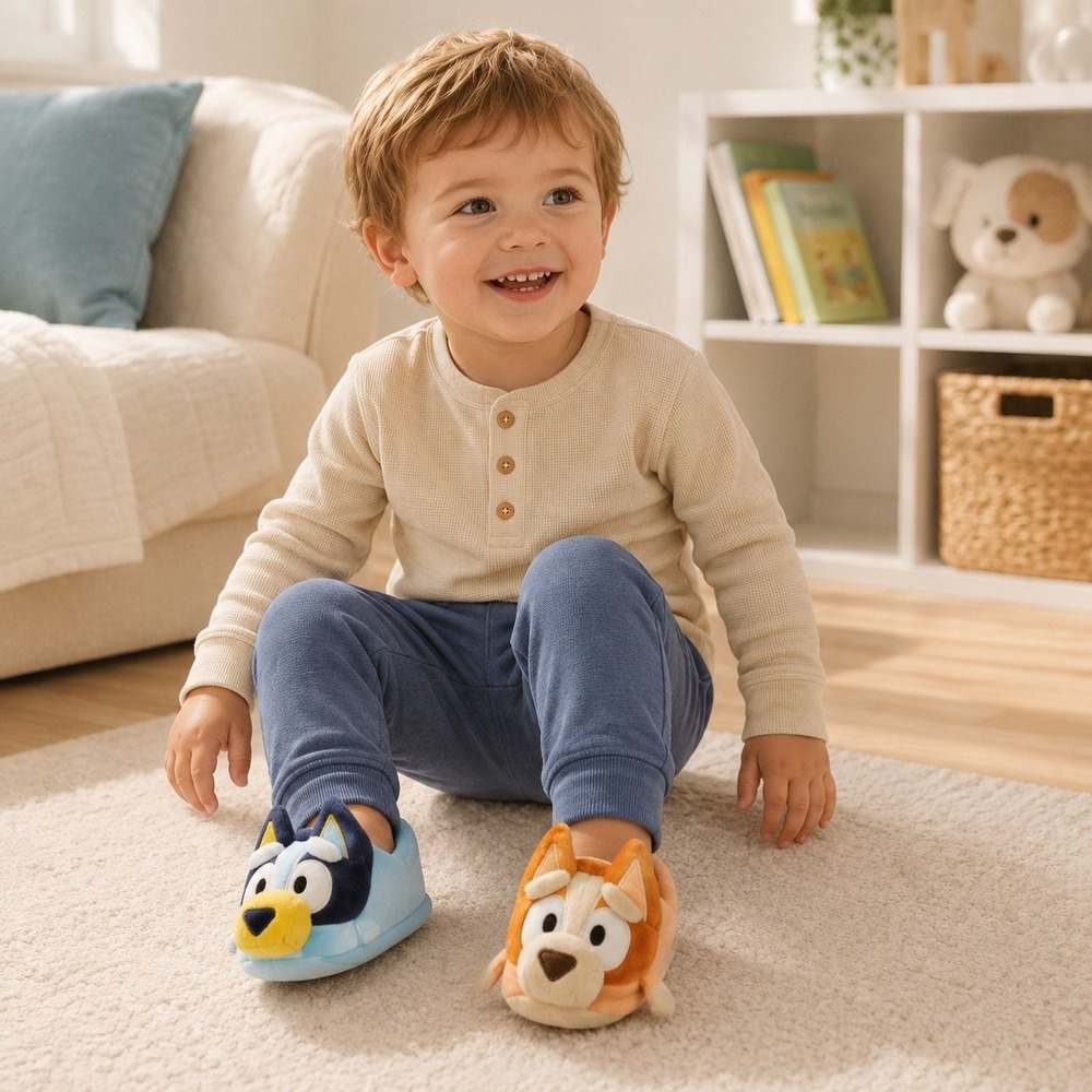 Bluey and Bingo Kids Plush 3D Character Slippers Blue Orange Size 9/10 NWT